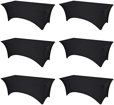 BRILLMAX 6 Pack Black Spandex Table Covers for 8ft Rectangle Tables by BRILLMAX