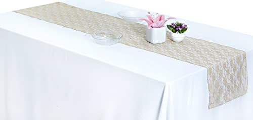 MDS Pack of 20 Wedding 12 x 108 inches Lace Table Runner for Wedding, Decorations for Birthday Parties, Banquets, Graduations, Engagements, and Runners fit Rectangle, Round Table- Champagne Gold - Image 3