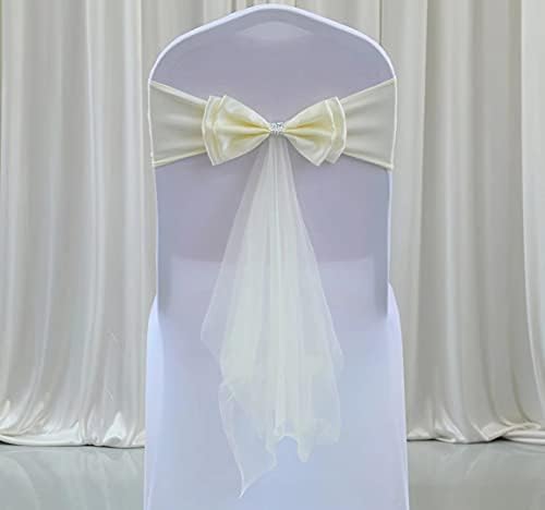 100Pcs Stretch Satin Chair Sashes Bows Chair Bands Decor for Hotel Wedding Reception Party Event Chair Cover Decoration Milky White by SXXLDNG