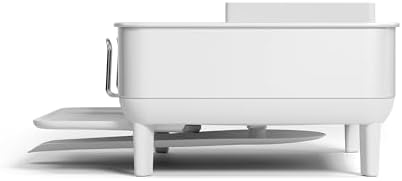 simplehuman Steel Frame Dishrack, Compact Dish Drying Rack for Small Kitchens, 360º Easy Drain Swivel Spout, Anti-Residue Coating, Moisture Control Surface, White - Image 3