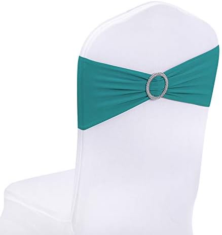 Peomeise 25pcs Turquoise Spandex Chair Sashes with Buckle Slider for Wedding, Party Decoration by Peomeise