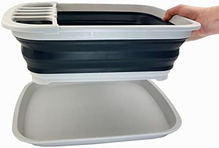 SAMMART 8L (2.11Gallons) Collapsible Plastic Dish Drainer with Drainer Board - Foldable Drying Rack Set - Portable Dinnerware Organizer - Save Space Kitchen Storage Tray (Grey/Slate Grey (Set of 2)) - Image 5