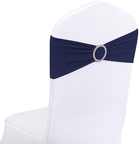 Peomeise 100pcs Navy Spandex Chair Sashes with Buckle Slider for Wedding, Party Decoration by Peomeise