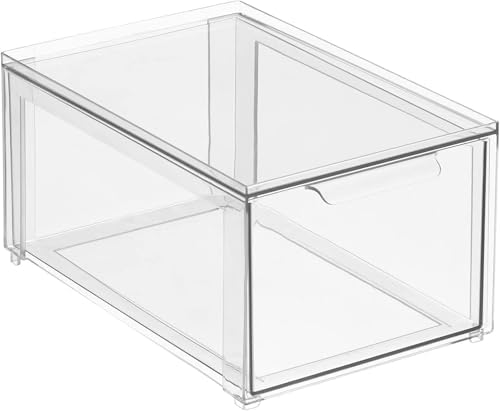 mDesign Plastic Stackable Bathroom Storage with Pull Out Bin Organizer Drawer for Cabinet, Vanity, Shelf, Cupboard, Cabinet, or Closet Organization - Lumiere Collection - Clear by mDesign