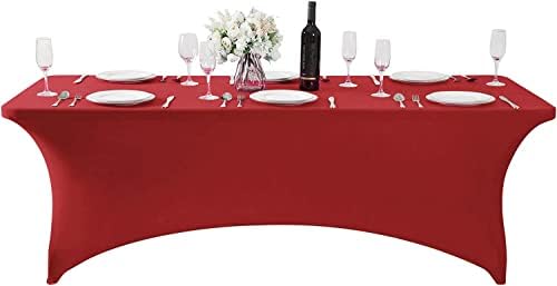 MDS® Pack of 12 Spandex Tablecloth 6FT Tight Fitted Stretch Table Cover – Washable Wrinkle-Free Reusable Elastic Patio Tablecloth for Wedding, Party, Banquet, Trade Show, Event Décor - Apple Red - Image 2