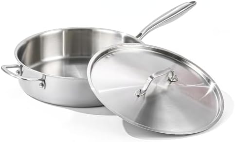 DELARLO 6QT Saute Pan Tri-Ply Stainless Steel Pan 12Inch Deep by DELARLOCOOKWARE