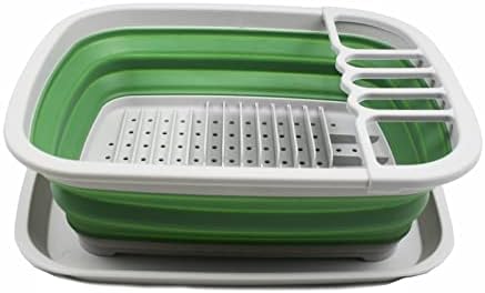 SAMMART 8L (2.11Gallons) Collapsible Plastic Dish Drainer with Drainer Board - Foldable Drying Rack Set - Space Saving Kitchen Storage Tray (Grey/Dark Sea Green, 1) - Image 2