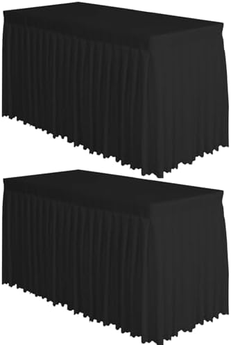 Surmente 2 Pack 14ft Black Table Skirt for 6-8 Foot Rectangle Tables by Surmente