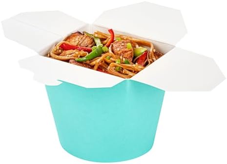 Restaurantware Bio Tek 4 x 3.4 x 3.7 Inch Food Containers, 200 Noodle Takeaway Boxes - Disposable, Sturdy, Turquoise Paper 26 Ounce Take Out Boxes, Round, For Hot Or Cold Foods - Image 2