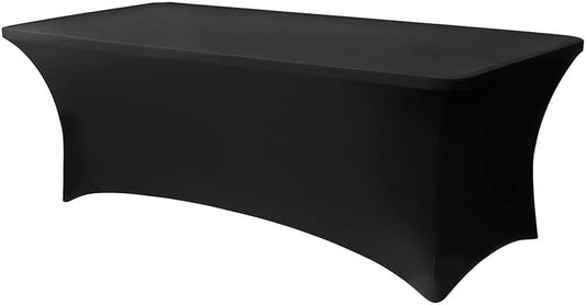1 Pack 8FT Rectangular Spandex Tablecloth,Wrinkle Resistant Fitted Cover for 96x30 inch Banquet Table Cloth, Washable Stretch Fabric for Party, Events, Wedding, Vendor - Black by Lemict