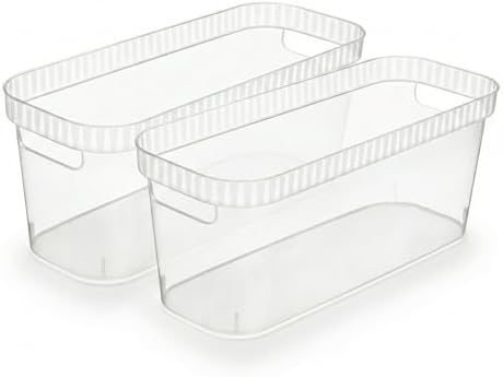 Tribello Narrow Storage Bins – Slim, Clear Plastic Storage Basket, Clear Organizer for Tight Spaces (2 Pack, 15” x 6” x 6”) by Tribello