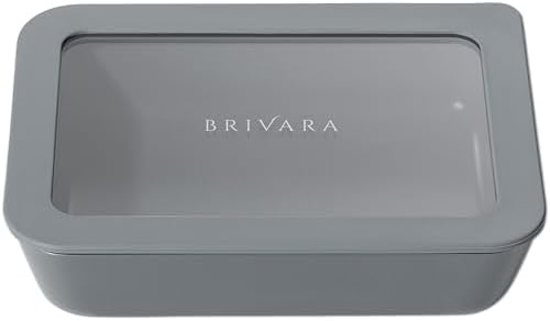 Glass Food Storage Container with Lid, 3-Cup Small Rectangle | Microwave-Safe Airtight Lid, Oven-Safe Ceramic-Coated Glass | Zero Plastic, No PFAS/PFOA/BPA, Reusable [Smoke] by BrivaraHome