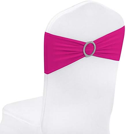 Peomeise 100pcs Fuchsia Spandex Chair Sashes with Buckle Slider for Wedding, Party Decoration by Peomeise