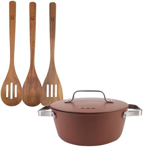 San Ignacio AGROS Saucepan Set Ø20 x 8.5 cm 2L with Aluminium Lid + 3 Wooden Kitchen Utensils by San+Ignacio