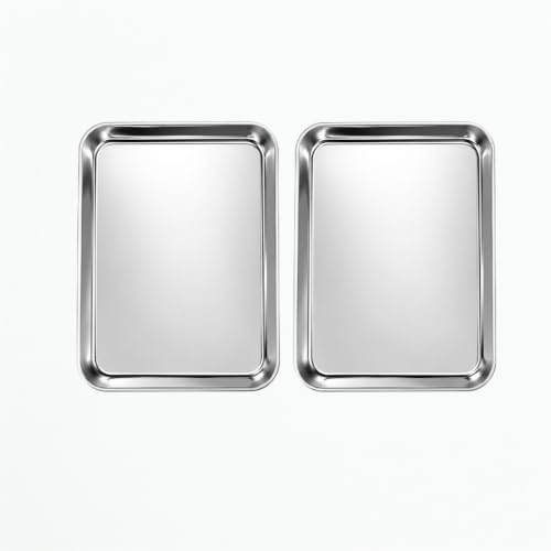 Stainless Steel Baking Sheet, 9.4" x 7.3" Toaster Oven Pan, 2-Pack | Small Cookie Tray Set for Baking Toasting, Healthy & Non-Toxic, Easy Clean & Dishwasher Safe by Unknown
