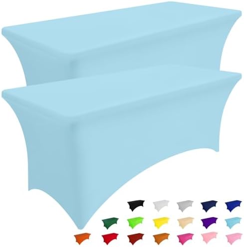 Smiry 2 Pack Spandex Table Cloth 4FT, Elastic Fitted Baby Blue Tablecloth by Smiry