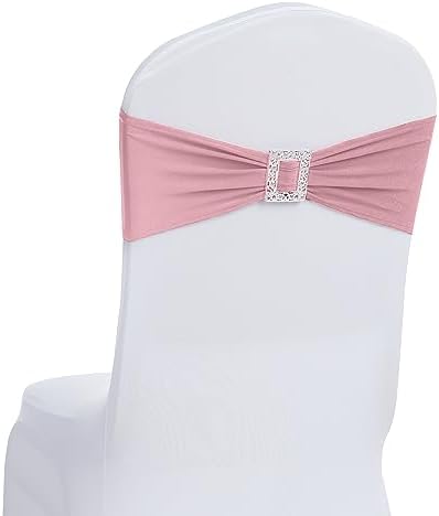Joccun 30 PCS Spandex Chair Sashes Bows Stretch Chair Cover Band with Buckle Slider Universal Elastic Chair Ties for Wedding Banquet Party Event Decoration (Dusty Pink) by Joccun