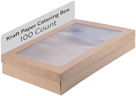 Restaurantware-Cater Tek 22.2 x 10 x 3.2 Inch Catering Boxes, 100 Insert Tab Lock Baked Goods Boxes - Window Lids, Easy Assembly, Kraft Paper Window Pastry Box, For Charcuterie Or Cupcakes by Restaurantware
