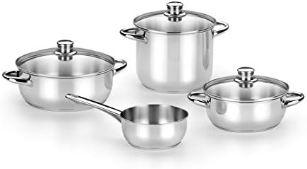Monix Optima 2 4-Piece Stainless Steel 18/10 Battery Suitable for All Cooking and Induction: 20 cm Saucepan 20 cm and 24 cm Glass and Saucepan 16 cm without Lid by Unknown