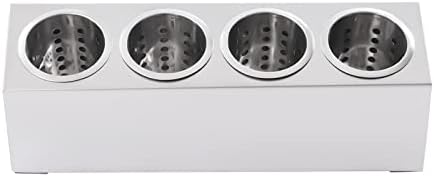 DYNAMI 4-Compartment Stainless Steel Utensil Holder,Commercial Perforated Silverware Holder,Cylinder Silverware Utensil Holder Flatware Organizer Countertop,for Restaurant Kitchen (4-Compartment) - Image 2