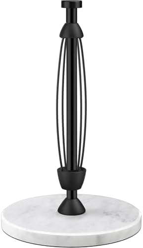 Paper Towel Holder Countertop, Marble Base, Glossy Black, One-Hand Tear by Awarmhome