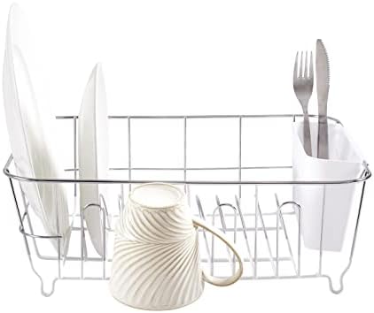 Sweet Home Collection 2 Piece Dish Drying Rack Set Drainer with Utensil Holder Simple Easy to Use Fits in Most Sinks, 14.5" x 13" x 5.25", White (Pack of 12) - Image 2