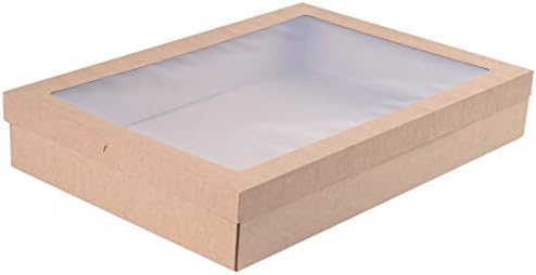 Restaurantware Cater Tek 17.9 x 12.3 x 3.2 Inch Catering Boxes 100 Insert Tab Lock Baked Goods Boxes - Window Lids Easy Assembly Kraft Paper Window Pastry Boxes For Charcuterie Or Cupcakes by Restaurantware