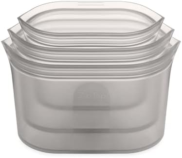 Zip Top Reusable Food Storage Bags | 3 Dish Set [Gray] | Silicone Meal Prep Container | Microwave, Dishwasher and Freezer Safe | Made in the USA by ZipTop