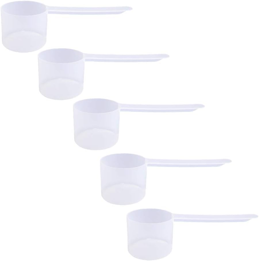 48cc Long Handle Measuring Scoop (48mL) - Heavy-Duty Plastic Spoon for Powders, Protein, Coffee, and Baking, 5-Pack by TheScoopie