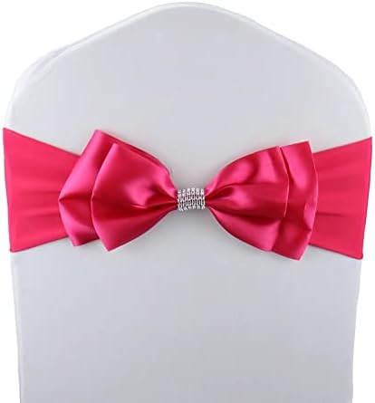 12 PCS Double Bows Stretch Chair Sashes, for Wedding Party Chair Cover Decoration, Spandex Stretch Chairs Bands (Pack of 12 Rose) by MYS+QiQi