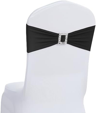 Joccun 120 PCS Spandex Chair Sashes Bows Stretch Chair Cover Band with Buckle Slider Universal Elastic Chair Ties for Wedding Banquet Party Event Decoration (Black) by Joccun