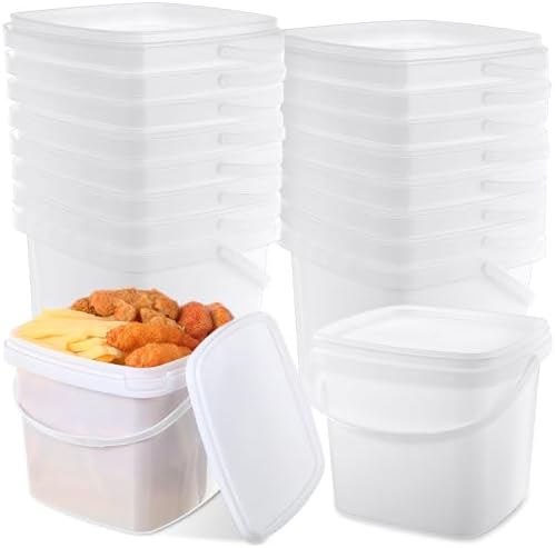 Mifoci 12 Pcs 5 Qt/ 169 Oz/ 5 L Plastic Food Containers, 1.24 Gallon Ice Cream Buckets with Lids and Handle Reusable Square Deli Containers Freezer and Microwave Safe for Kitchen Food Drinks Storage by Mifoci
