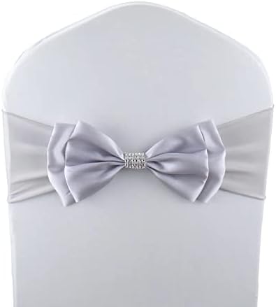 50 PCS Double Bows Stretch Chair Sashes, for Wedding Party Chair Cover Decoration, Spandex Stretch Chairs Bands (Pack of 50 Sliver Grey) by MYS+QiQi