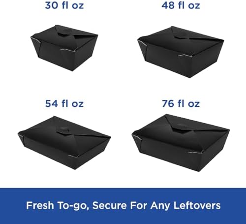 Karat Paper to Go Boxes [48 oz - 300 ct] Leak-Resistant, Microwavable, Heavy-Duty Take Out Boxes | Grease Resistant & Stackable, Black - Image 6
