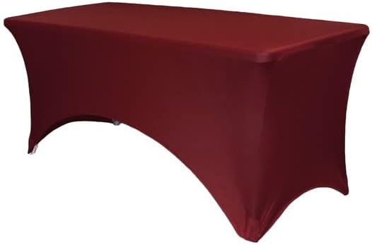 YOUR CHAIR COVERS - 4ft Burgundy Rectangular Spandex Table Covers Fitted Tablecloth Wedding Event Patio Decorations Elastic Fabric Stretch for Folding Table by YourChairCovers