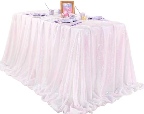 Party Tablecloth Rectangular 90x132inch White Iridescent Tablecloth Overlay - Image 3