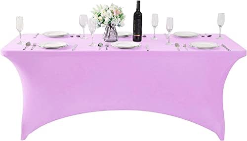 MDS® Pack of 12 Spandex Tablecloth 6FT Tight Fitted Stretch Table Cover – Washable Wrinkle-Free Reusable Elastic Patio Tablecloth for Wedding, Party, Banquet, Trade Show, Event Décor - Light Purple - Image 2