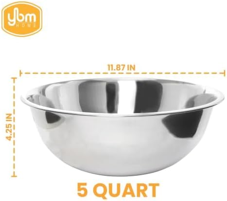 YBM HOME 5 Quart Stainless Steel Premium Mixing Bowl – Heavy Duty Deep Prep Bowl for Baking, Cooking, Dough Mixing, Salad Serving & Commercial Kitchen Use - Image 6