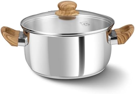 KOCH SYSTEME CS Stainless Steel Pot - 4 Quart Induction Stainless Steel Stock Pot with Lid for Pasta, Soup, Spaghetti, Steel Soup pots with Heat-Resistant Bakelite Double Handle, Dishwasher Safe by KOCHSYSTEMECS