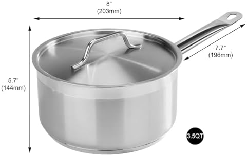 New Star Foodservice 3.5 Qt Stainless Steel Sauce Pan with Cover, 18/8 Stainless Steel, 4.3-Inch Depth - Image 2