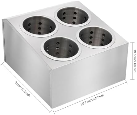 DYNAMI Stainless Steel Kitchen Utensil Holder with 4 Compartments,Commercial Silverware Sorter Silverware Utensil Holder,Perforated Caddy Drying Rack Flatware Organizer Countertop,for Buffets - Image 6