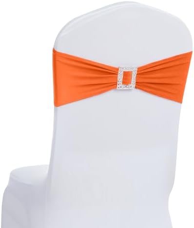 Joccun 120 PCS Spandex Chair Sashes Bows Stretch Chair Cover Band with Buckle Slider Universal Elastic Chair Ties for Wedding Banquet Party Event Decoration (Orange) by Joccun