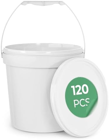 EconoHome 1 Gallon Food Grade Round Plastic Bucket - Food Storage Deli Containers with Lids Ideal for Ice Cream, Soup, and Prep Containers - BPA-Free, Premium HDPE - 120 Pack by EconoHome