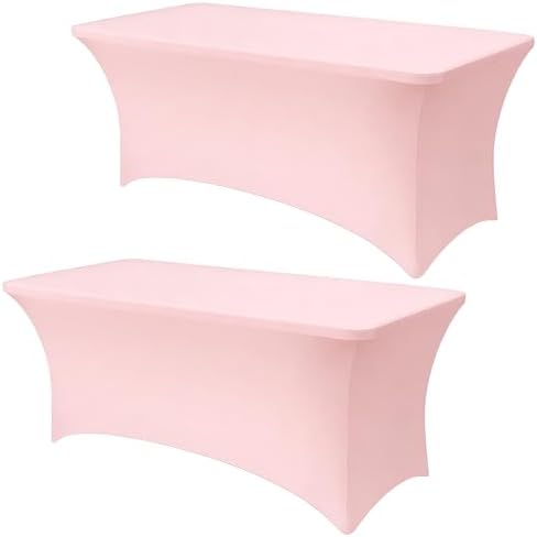 6FT Pink Table Cloth - 2 Pack Fitted Stretch Rectangle Spandex Tablecloth, Washable Table Cover for Party, Picnic, Wedding, Banquet, Birthday and Festival(30" x 72") by Lemict