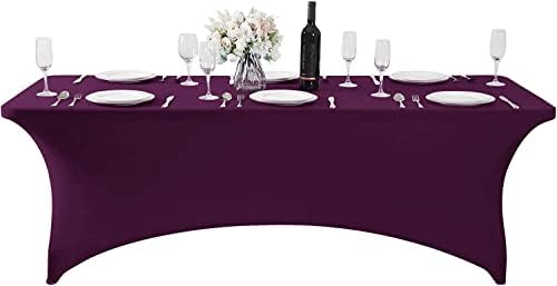MDS® Pack of 5 Spandex Tablecloth 6FT Tight Fitted Stretch Table Cover – Washable Wrinkle-Free Reusable Elastic Patio Tablecloth for Wedding, Party, Banquet, Trade Show, Event Décor - Eggplant - Image 2