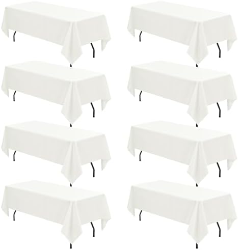 8 Pack Rectangle Tablecloth 60 x 102 inch Ivory Polyester Table Cloth for 6 Feet Tables,Washable Fabric Stain and Wrinkle Resistant Table Cover Table Clothes for Wedding Parties Banquet Kitchen by FXKS