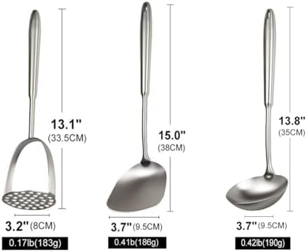 304 Professional Potato Masher, Stainless steel kitchen utensils set, 3 PCS Long Large Metal Cooking Utensil Tools Set, Mirror Polished Kitchen Gadget Kitchen Tool Set, Dishwasher Safe - Image 5