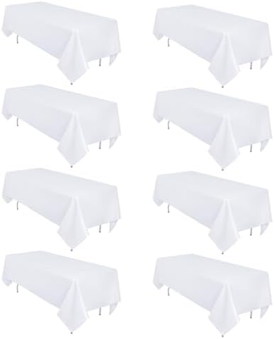 8 Pack White Rectangular Table Cloth 60 x 126 Inch for 8 Foot Table by Heneger