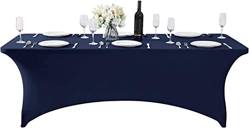 MDS® Pack of 10 Spandex Tablecloth 8FT Tight Fitted Stretch Table Cover – Washable Wrinkle-Free Reusable Elastic Patio Tablecloth for Wedding, Party, Banquet, Trade Show, Event Décor - Navy Blue - Image 2