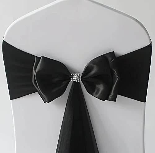 100Pcs Stretch Satin Chair Sashes Bows Chair Bands Decor for Hotel Wedding Reception Party Event Chair Cover Decoration Black - Image 2